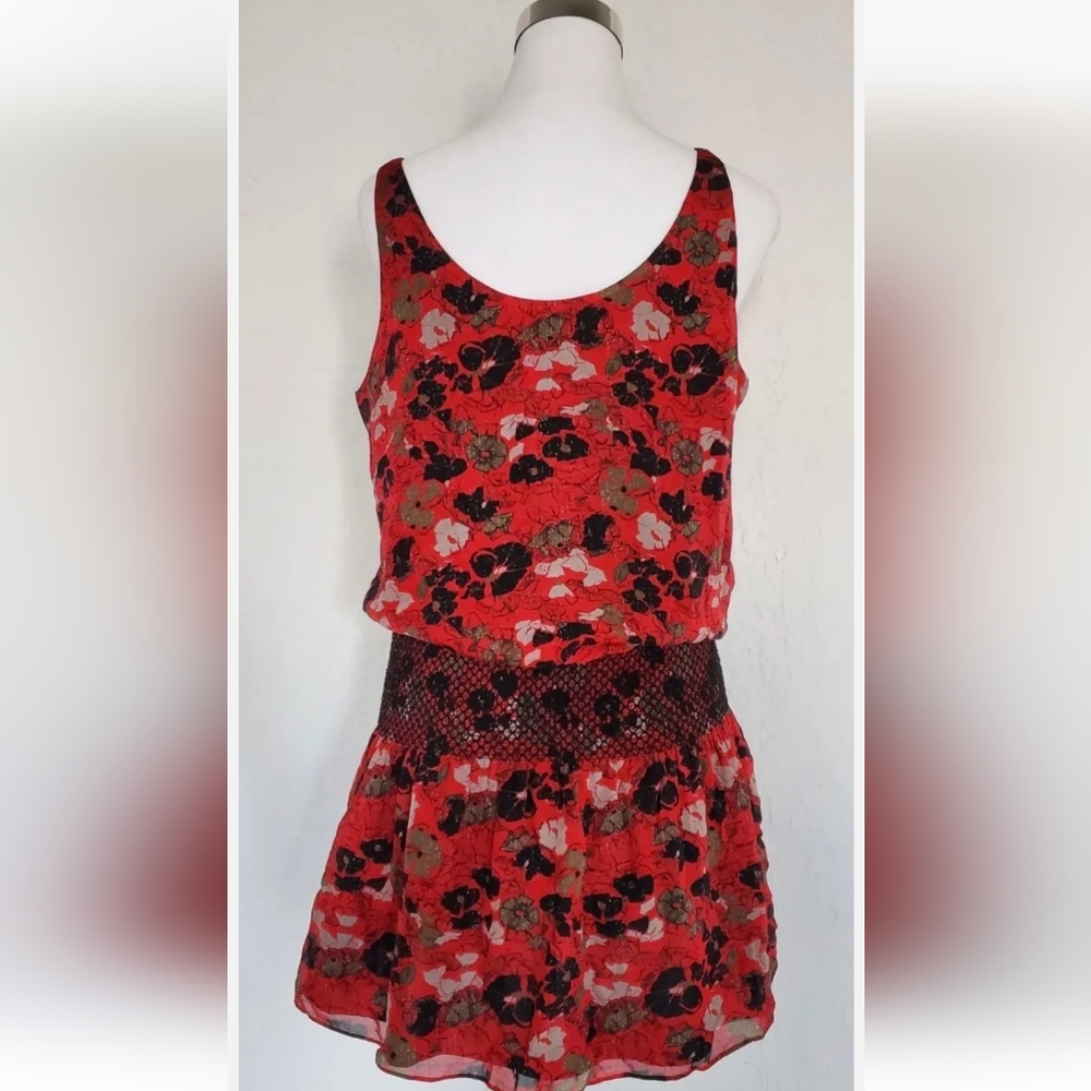 Harley Women's Dress 100% Silk Floral Mini Flare Red  Size 6 Small - Picture 6 of 6